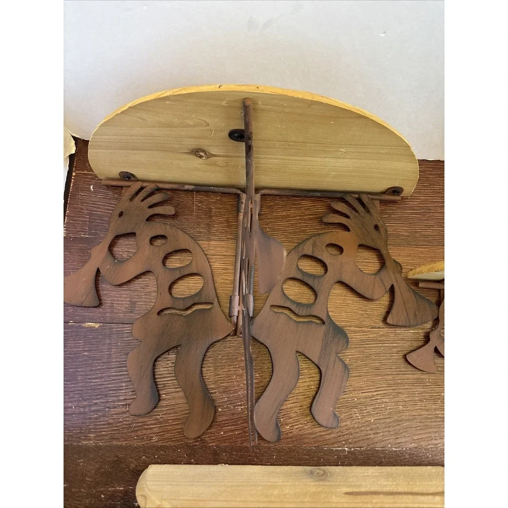 Vintage Set Of 3 Kokopelli Wood And Metal Shelf Half Moon Southwest 13